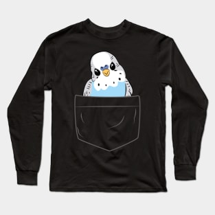 Cute Blue Budgie in Pocket for Parakeet Budgerigar Lover Long Sleeve T-Shirt